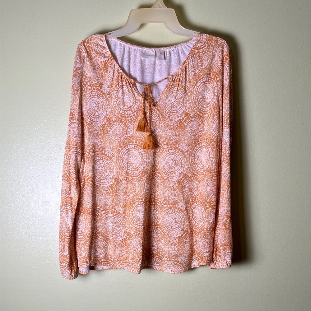 Chico's Orange and White Long Sleeve Top